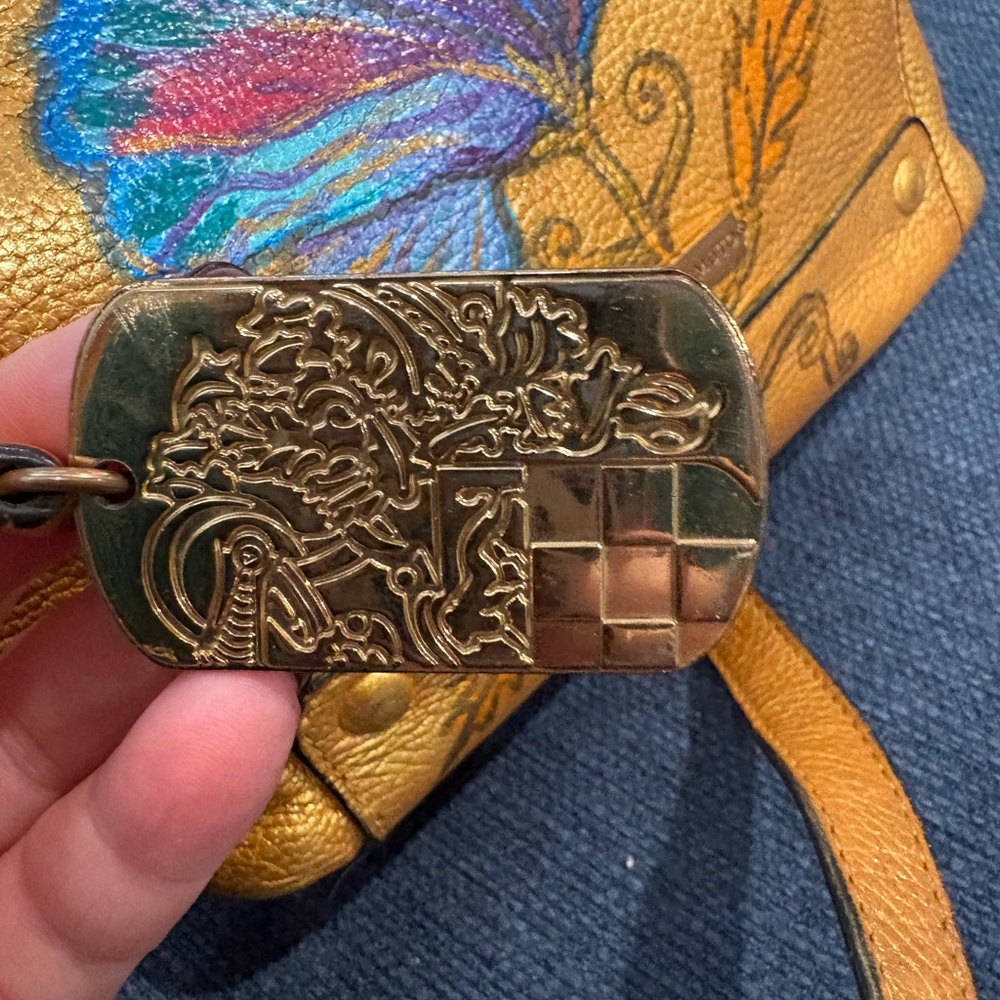 Vince Camuto Hand Painted Leather Crossbody Bag | Gold Floral Artisan Purse - Picture 9 of 14